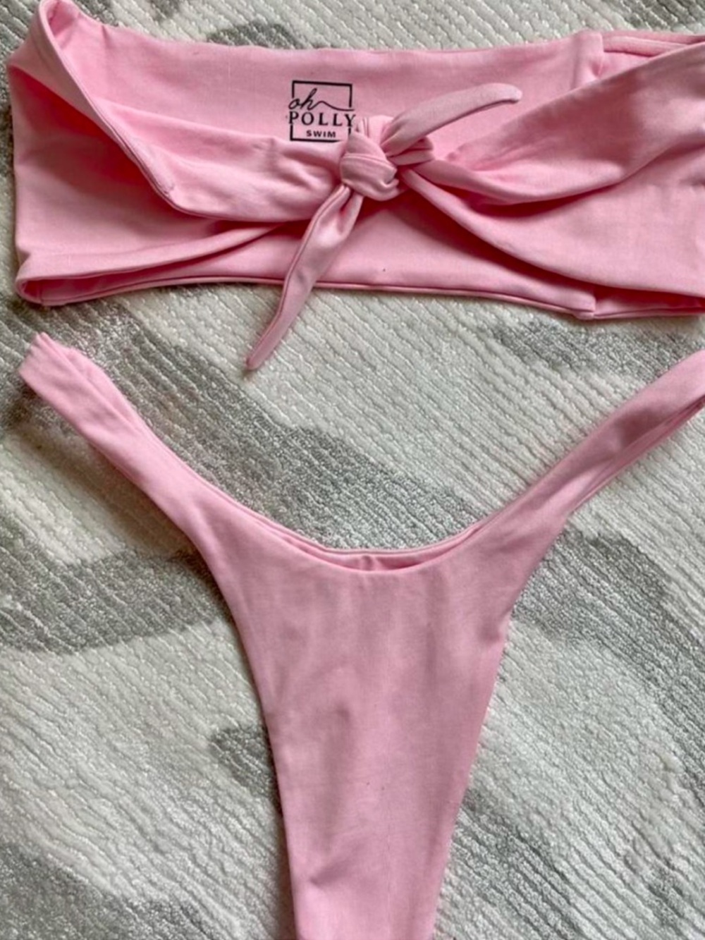 Oh Polly Pink Bandeau Bikini Set with Tie Front 🩷